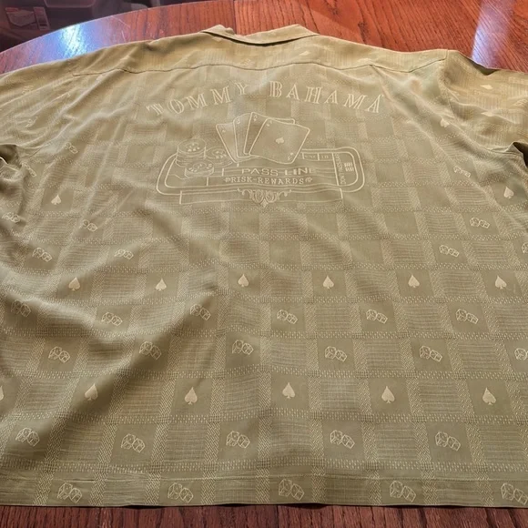 Tommy Bahama Silk Button Down Shirt In Granny Apple Green With Embroidery XXL